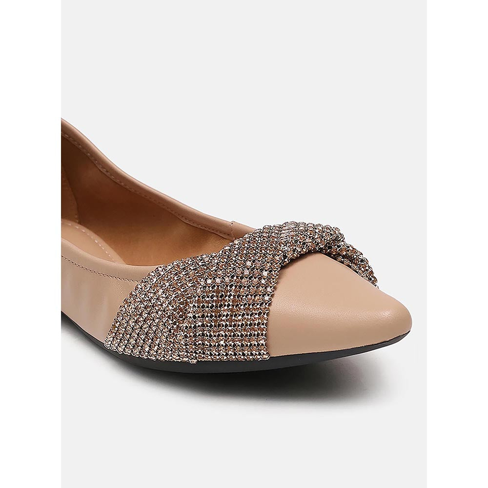 PAZZION Women's Almond Beige Diamante Pointed Ballerina