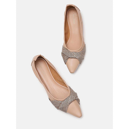 PAZZION Women's Almond Beige Diamante Pointed Ballerina