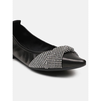 PAZZION Women's Black Anna Diamante Pointed Ballerina