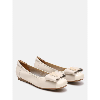 PAZZION Women's Beige Jan Buckle Bow Square Toe Ballerina