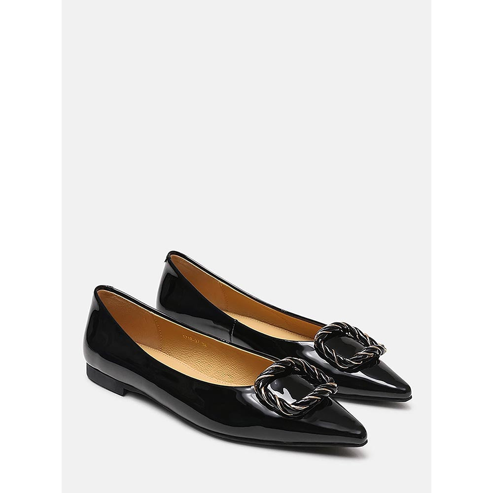 PAZZION Women's Black Jan Buckle Bow Ballerina