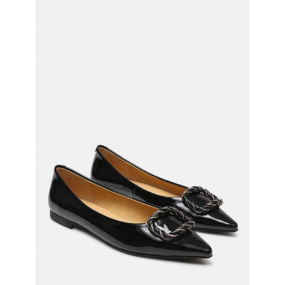 PAZZION Women's Black Jan Buckle Bow Ballerina