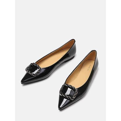 PAZZION Women's Black Jan Buckle Bow Ballerina