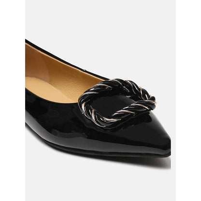 PAZZION Women's Black Jan Buckle Bow Ballerina