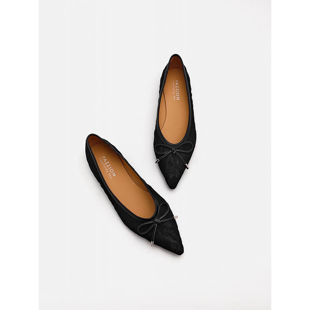 PAZZION Women's Black Ariella Lace Ballerina