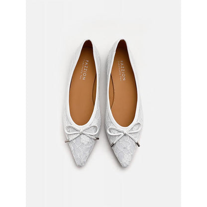 PAZZION Women's White Ariella Lace Ballerina