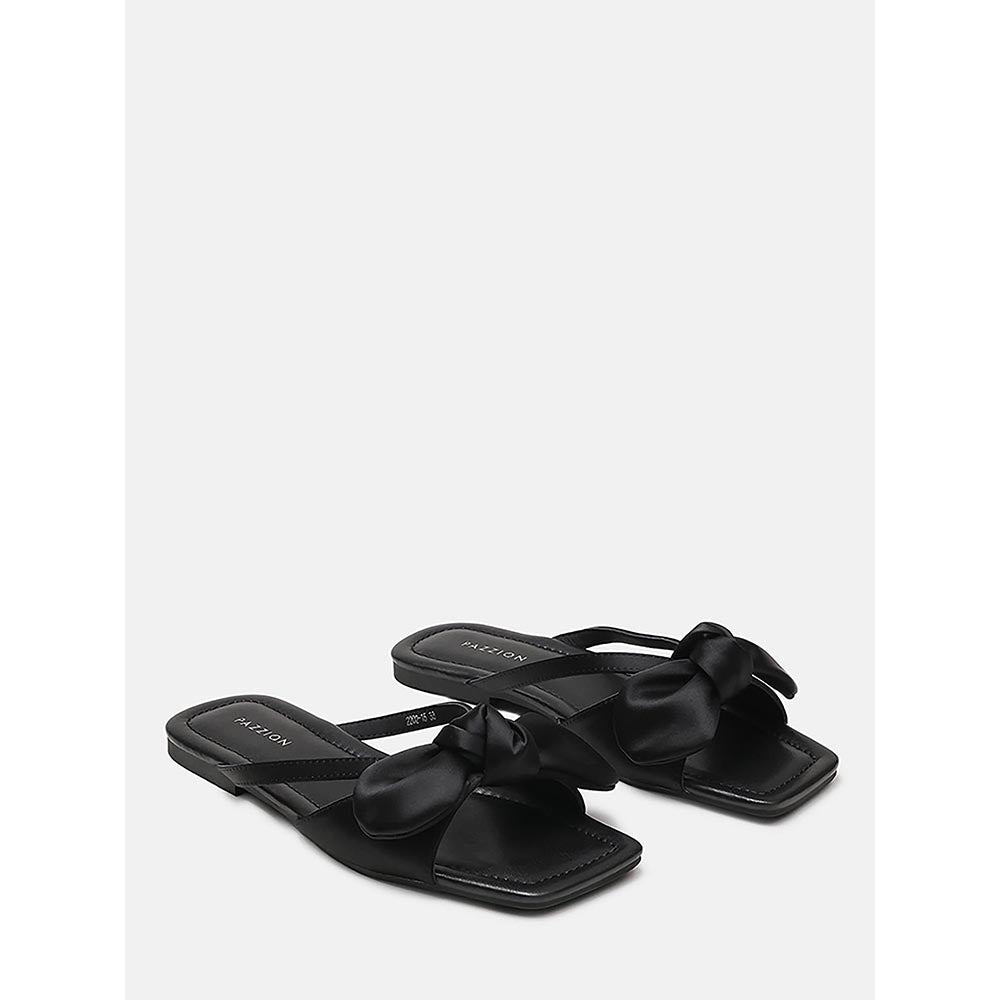 PAZZION Women's Black Mandy Silk Bow Flats