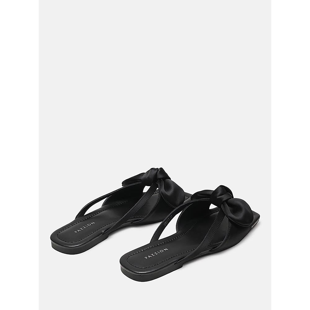 PAZZION Women's Black Mandy Silk Bow Flats