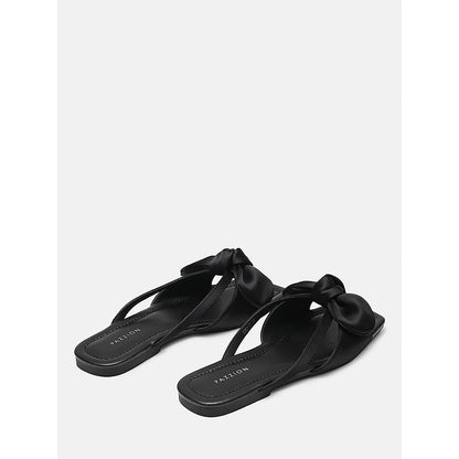 PAZZION Women's Black Mandy Silk Bow Flats