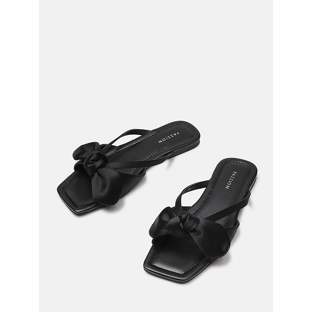PAZZION Women's Black Mandy Silk Bow Flats