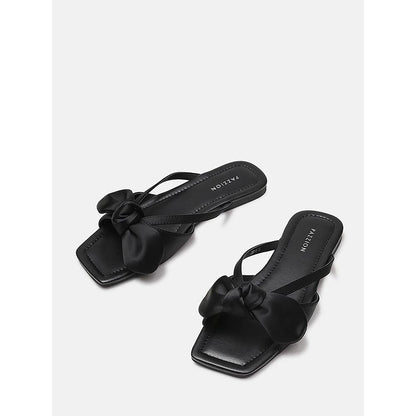 PAZZION Women's Black Mandy Silk Bow Flats