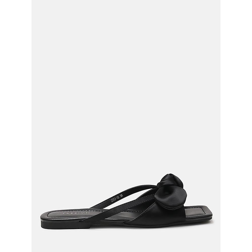 PAZZION Women's Black Mandy Silk Bow Flats
