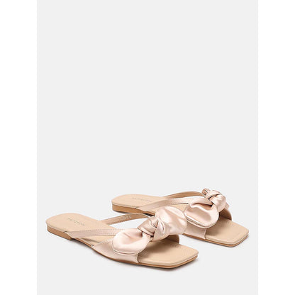 PAZZION Women's Beige Mandy Silk Bow Flats