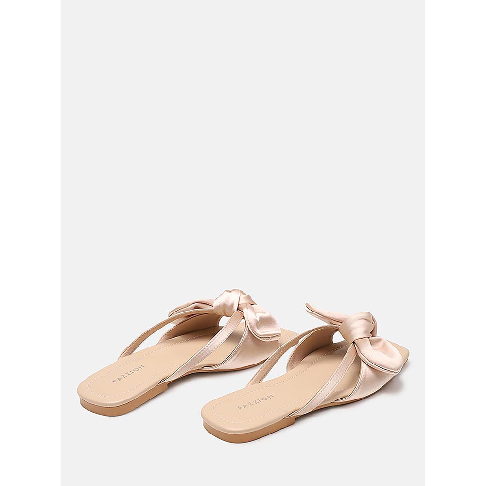 PAZZION Women's Beige Mandy Silk Bow Flats