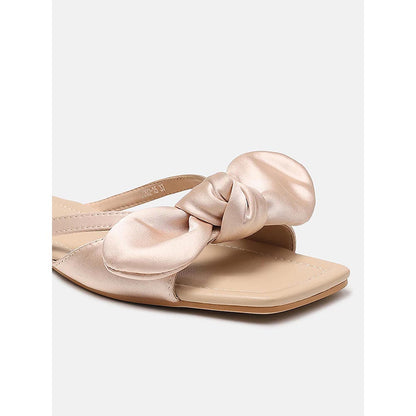 PAZZION Women's Beige Mandy Silk Bow Flats