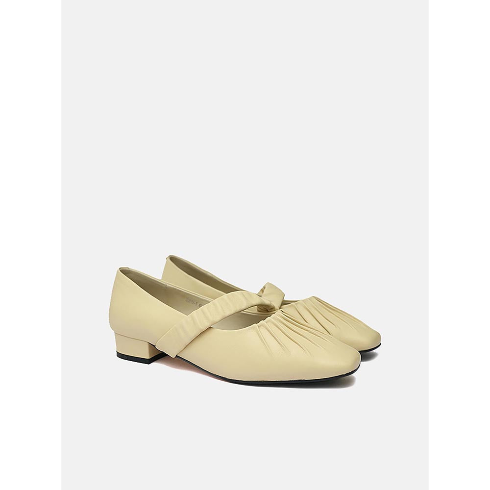 PAZZION Women's Light Yellow Coney Pleated Maryjane Heels