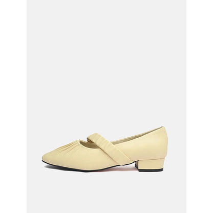 PAZZION Women's Light Yellow Coney Pleated Maryjane Heels