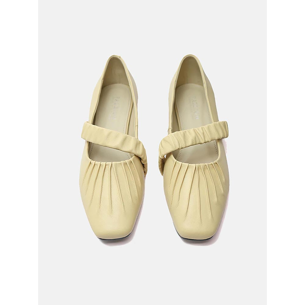 PAZZION Women's Light Yellow Coney Pleated Maryjane Heels