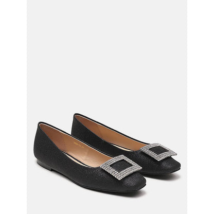 PAZZION Women's Black Gleam Luxe Ballerina