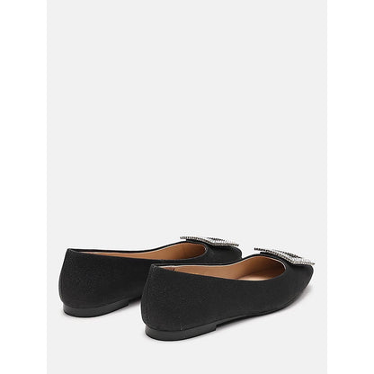 PAZZION Women's Black Gleam Luxe Ballerina