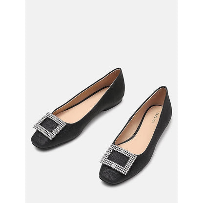 PAZZION Women's Black Gleam Luxe Ballerina