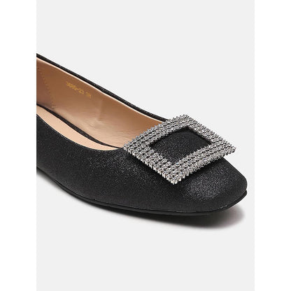 PAZZION Women's Black Gleam Luxe Ballerina
