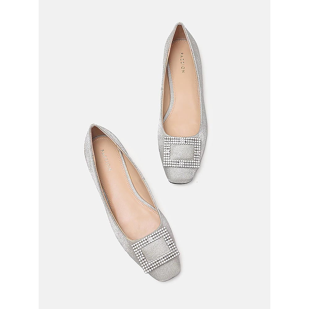 PAZZION Women's Silver Gleam Luxe Ballerina