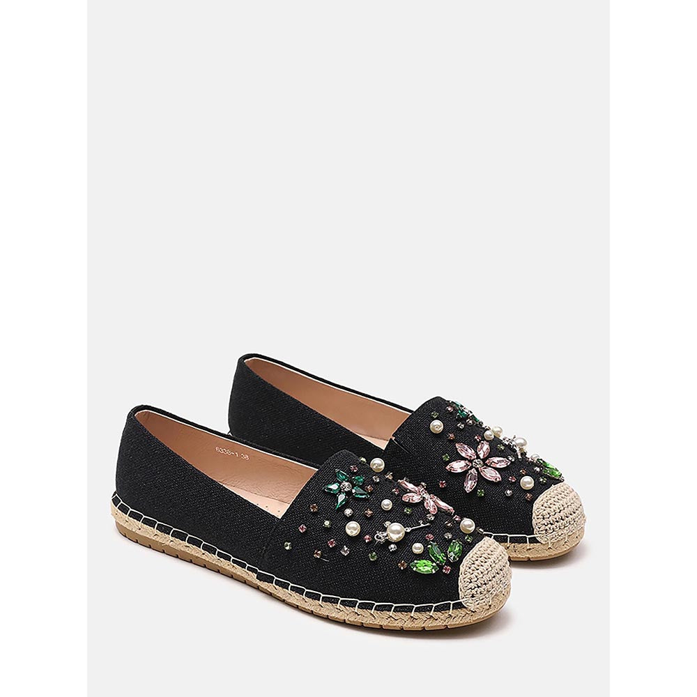 PAZZION Women's Black Embellished Espadrilles
