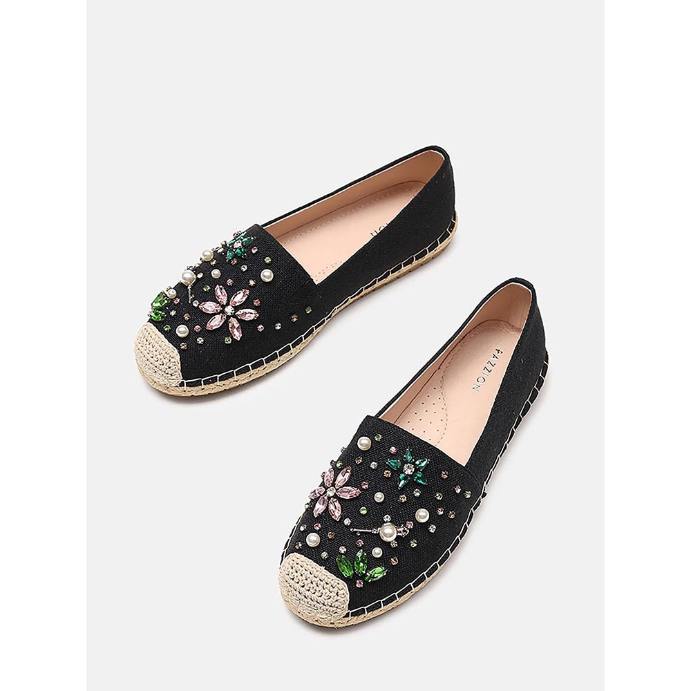 PAZZION Women's Black Embellished Espadrilles