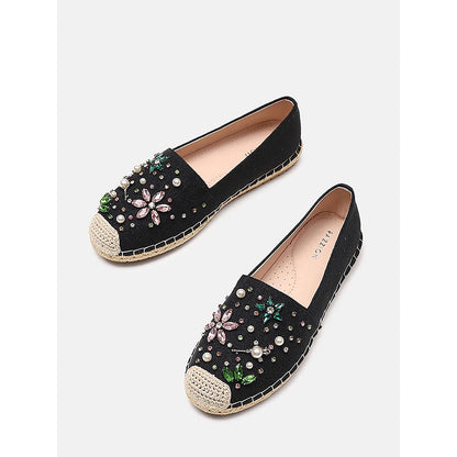 PAZZION Women's Black Embellished Espadrilles