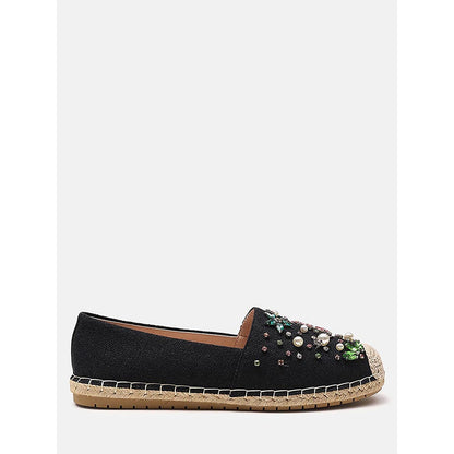 PAZZION Women's Black Embellished Espadrilles