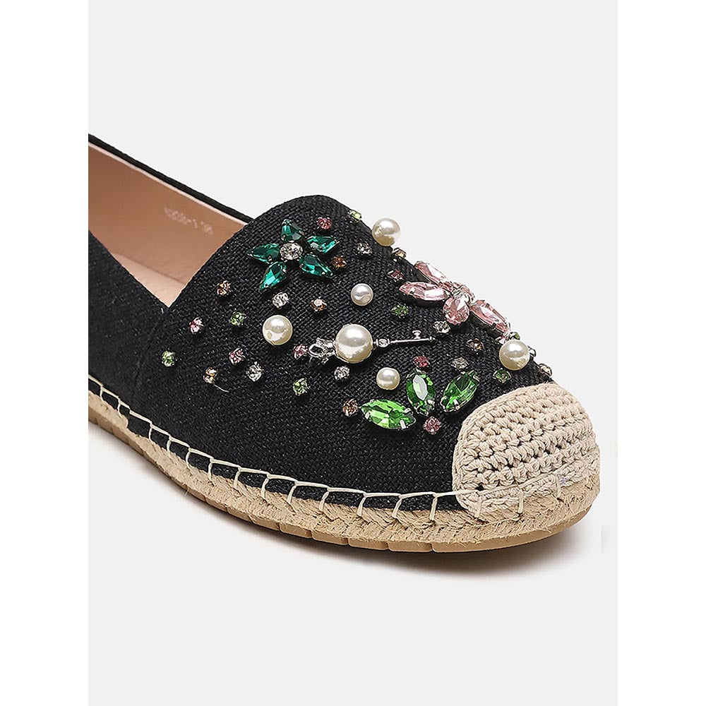PAZZION Women's Black Embellished Espadrilles