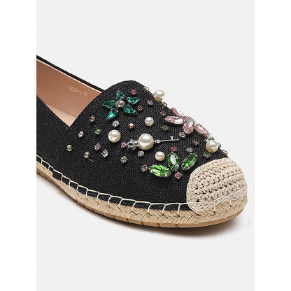 PAZZION Women's Black Embellished Espadrilles