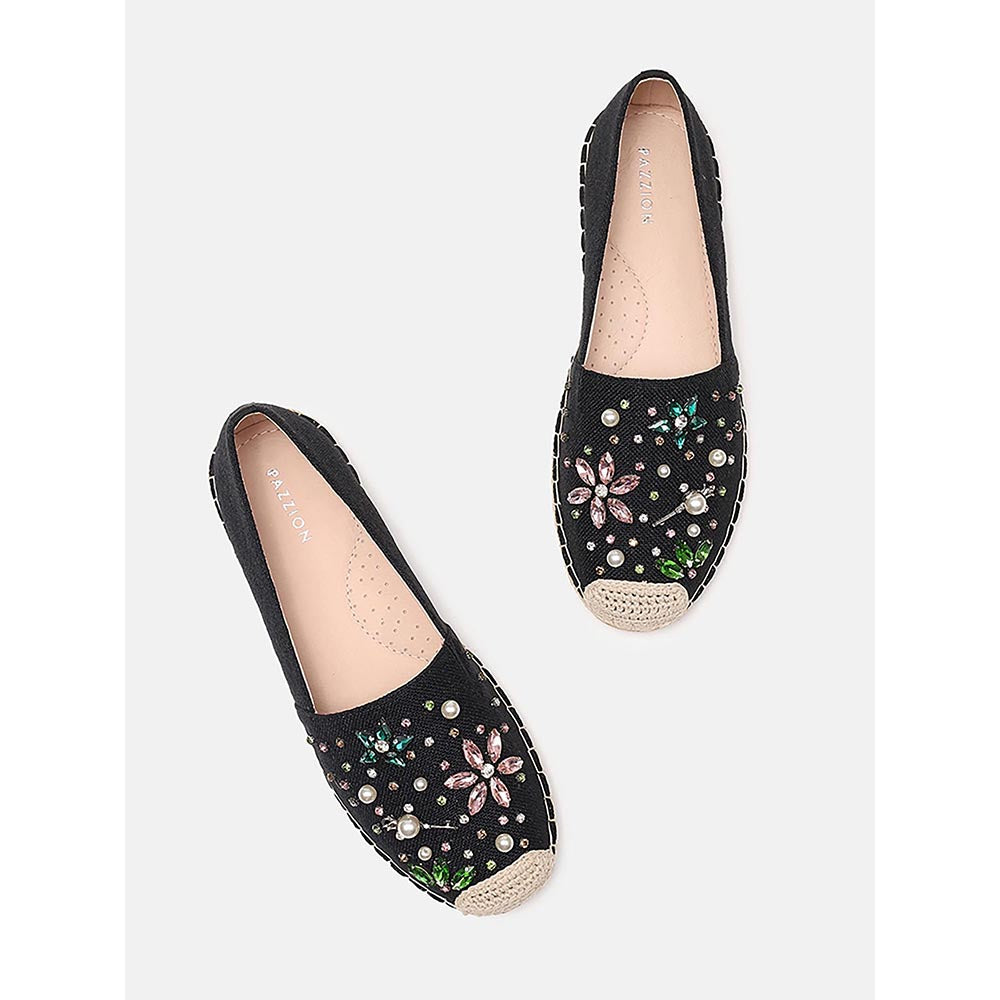 PAZZION Women's Black Embellished Espadrilles