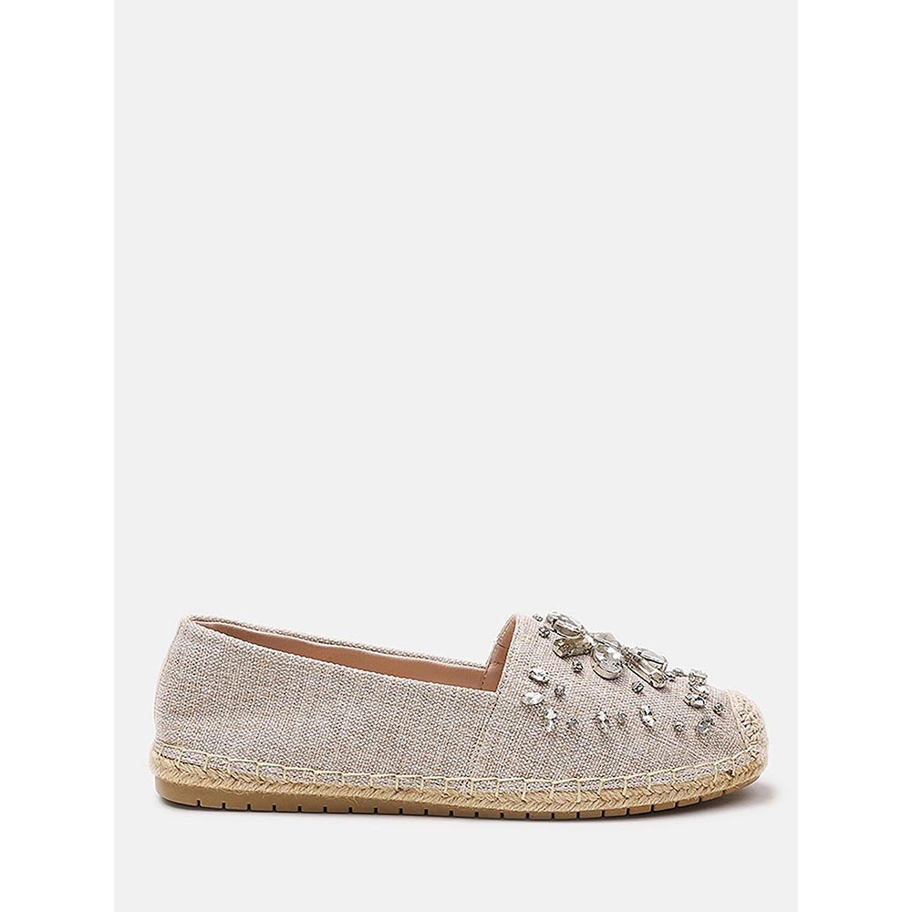 PAZZION Women's Almond Ornate Gemstone Canvas Espadrilles