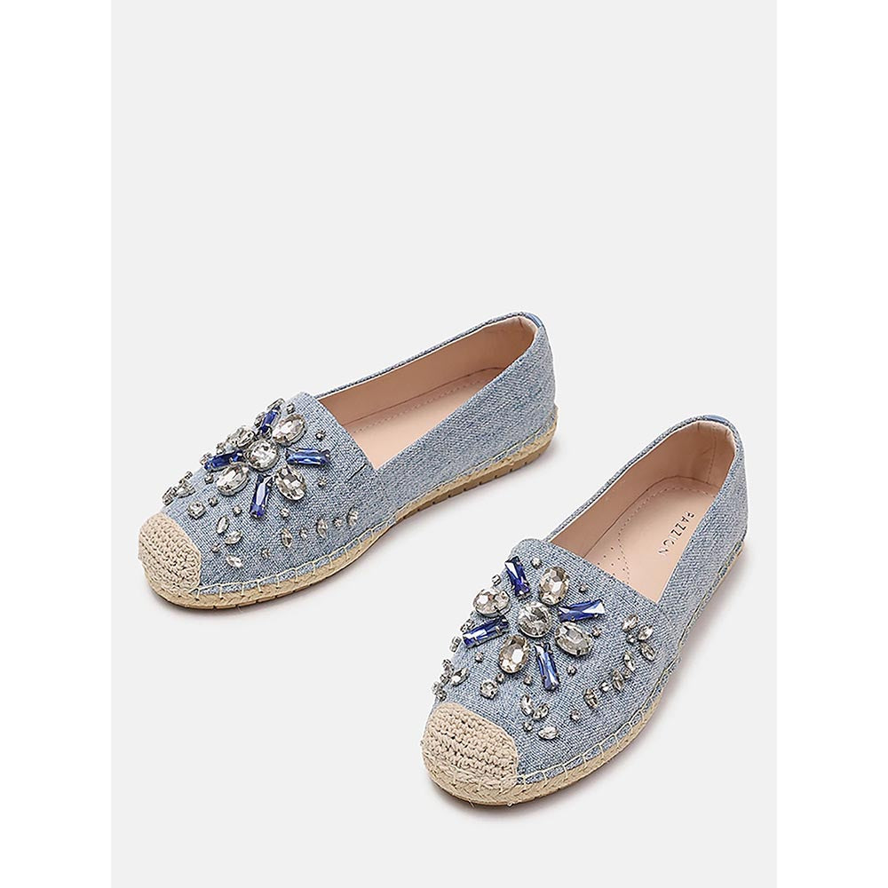PAZZION Women's Blue Ornate Gemstone Canvas Espadrilles