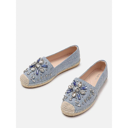 PAZZION Women's Blue Ornate Gemstone Canvas Espadrilles