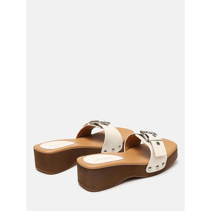 PAZZION Women's Beige Pat Buckle Sandals Heels