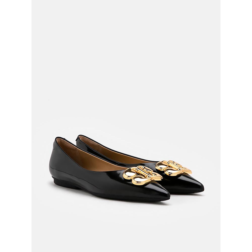 PAZZION Women's Black Grady Buckle Pointed-Toe Ballerina