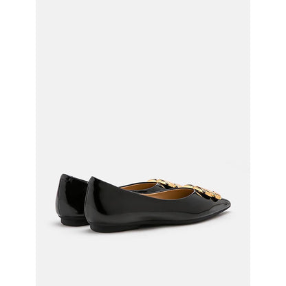 PAZZION Women's Black Grady Buckle Pointed-Toe Ballerina
