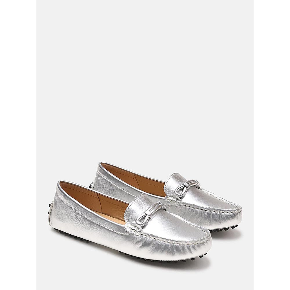 PAZZION Women's Silver Eve Metallic Loafers