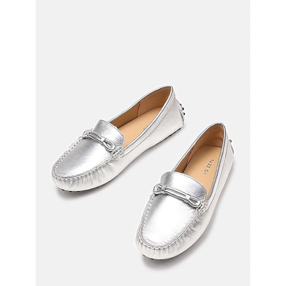 PAZZION Women's Silver Eve Metallic Loafers