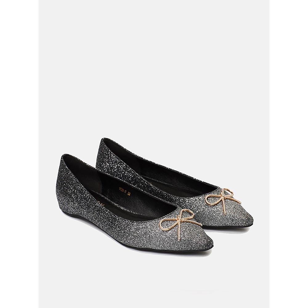 PAZZION Women's Black Ombre Glitter Pointed Toe Ballerina