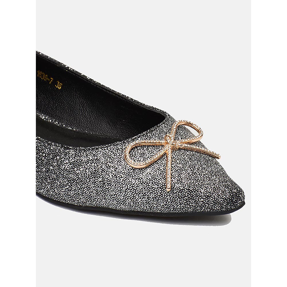 PAZZION Women's Black Ombre Glitter Pointed Toe Ballerina