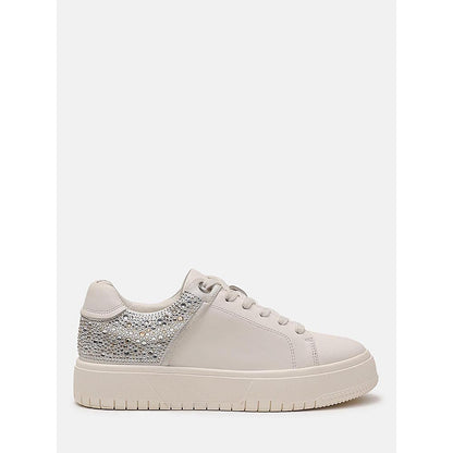 PAZZION Women Beige Arco Crystal Embellished Chunky Lace-Up Sneakers