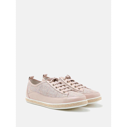 PAZZION Women Pink Tweed Espadrille Trim Leather Lace-Up Sneakers