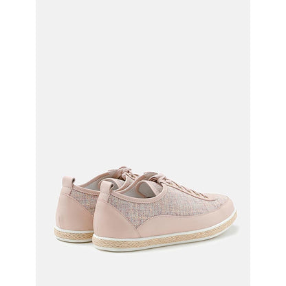 PAZZION Women Pink Tweed Espadrille Trim Leather Lace-Up Sneakers