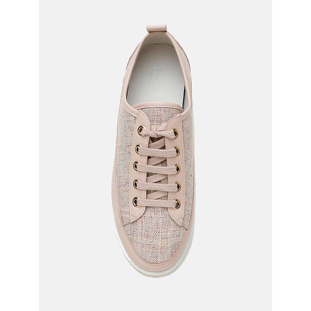 PAZZION Women Pink Tweed Espadrille Trim Leather Lace-Up Sneakers