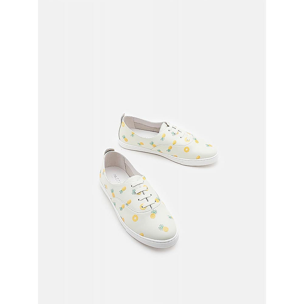 PAZZION Women Light Green Fruity Print Leather Sneakers