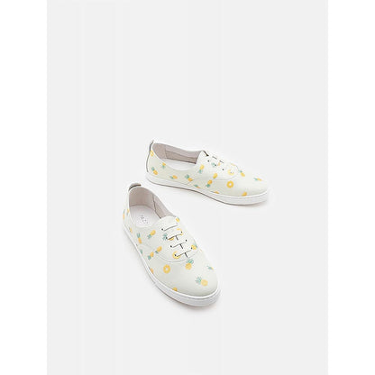 PAZZION Women Light Green Fruity Print Leather Sneakers